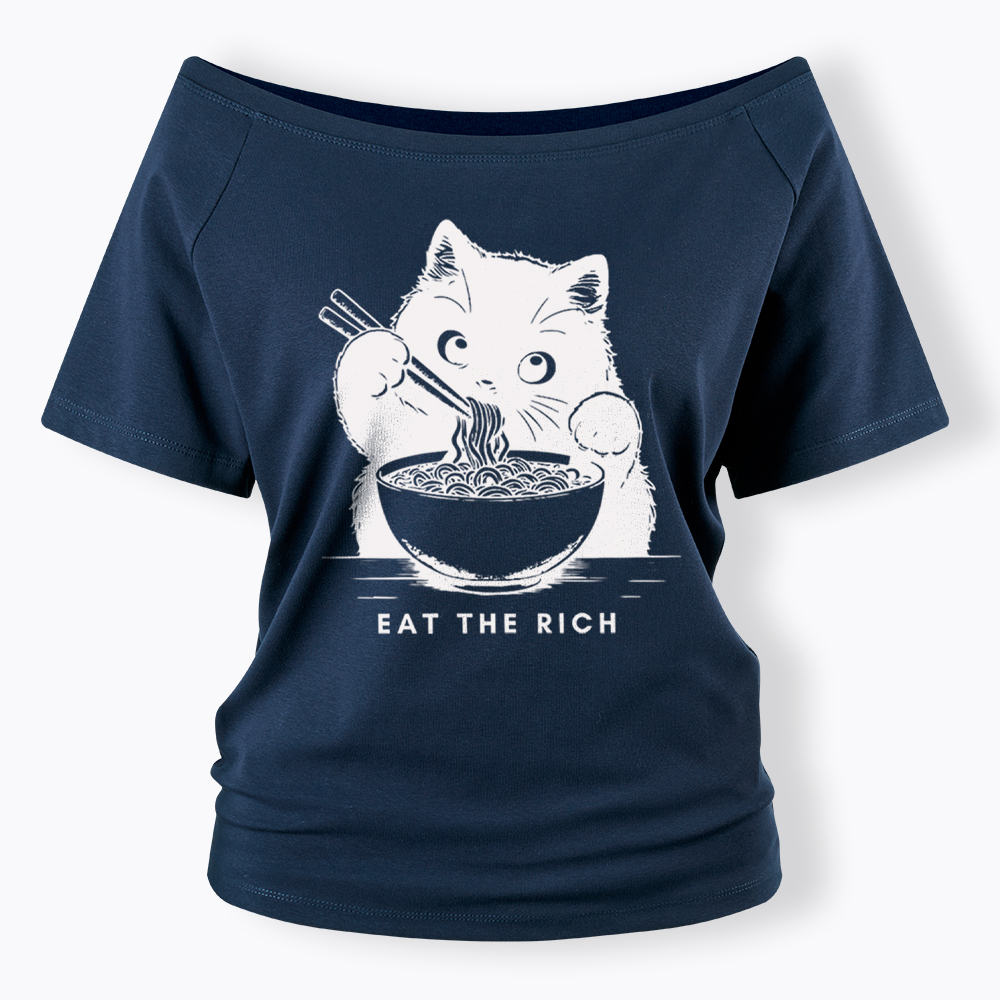 Eat The Rich Cute Cat Political Off Shoulder T-Shirt