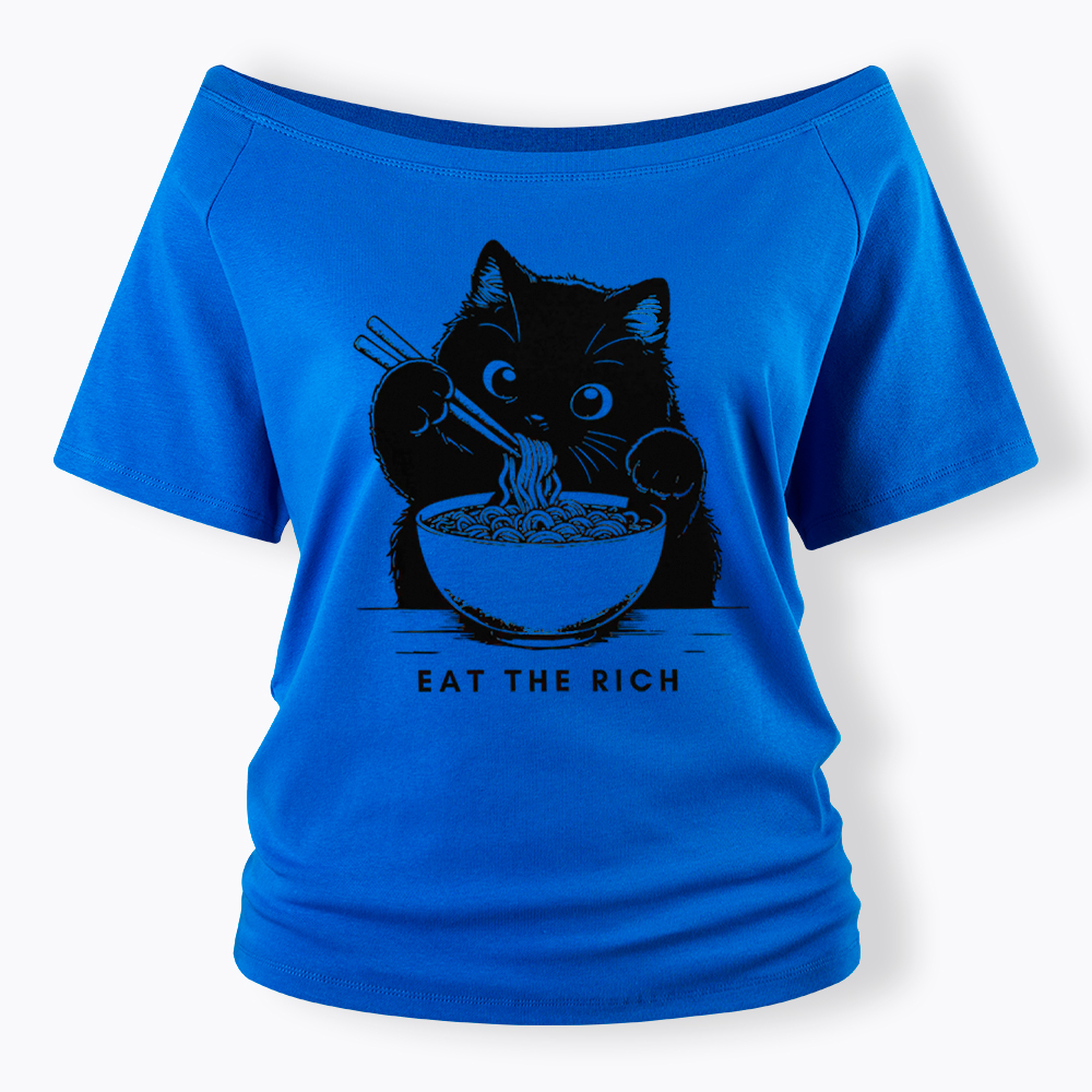 Eat The Rich Cute Cat Political Off Shoulder T-Shirt