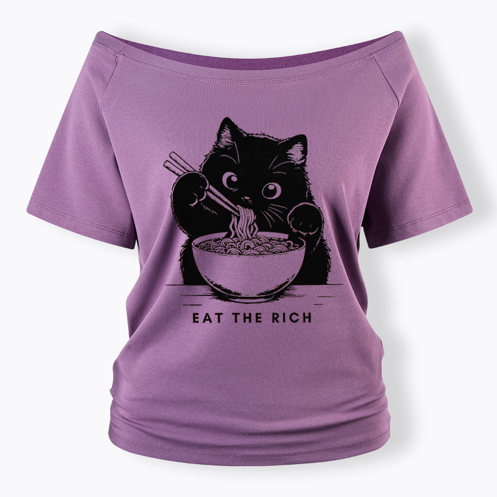 Eat The Rich Cute Cat Political Off Shoulder T-Shirt
