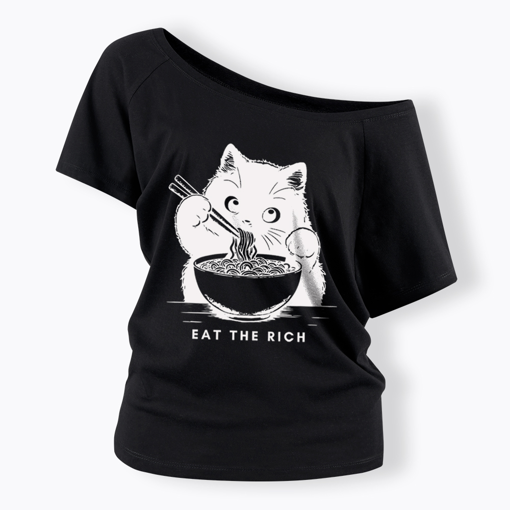 Eat The Rich Cute Cat Political Off Shoulder T-Shirt