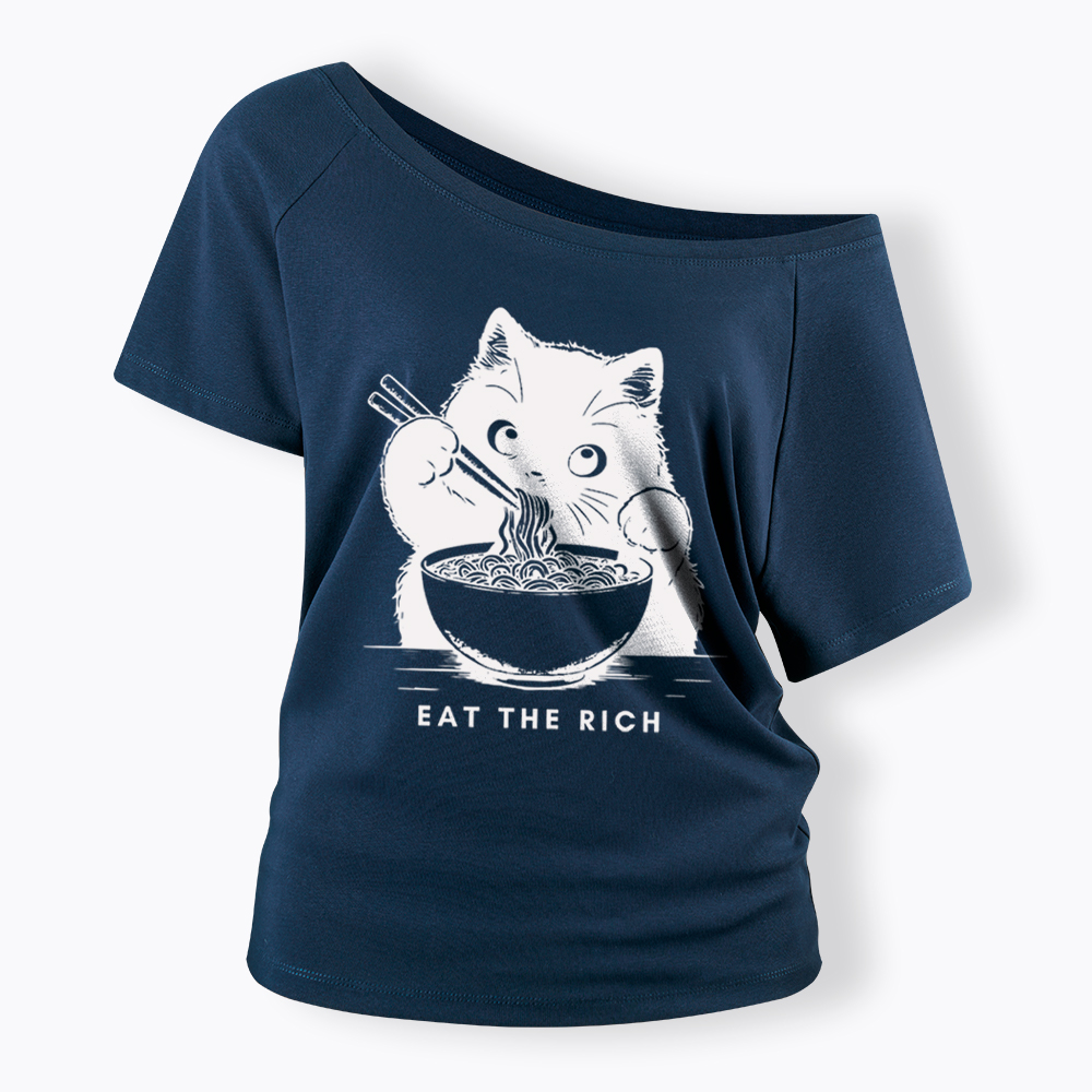 Eat The Rich Cute Cat Political Off Shoulder T-Shirt
