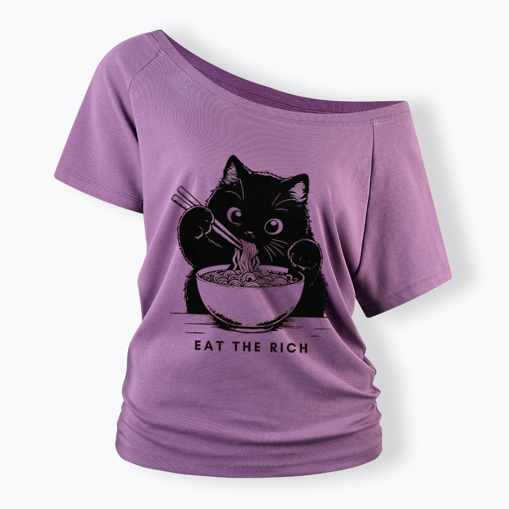 Eat The Rich Cute Cat Political Off Shoulder T-Shirt