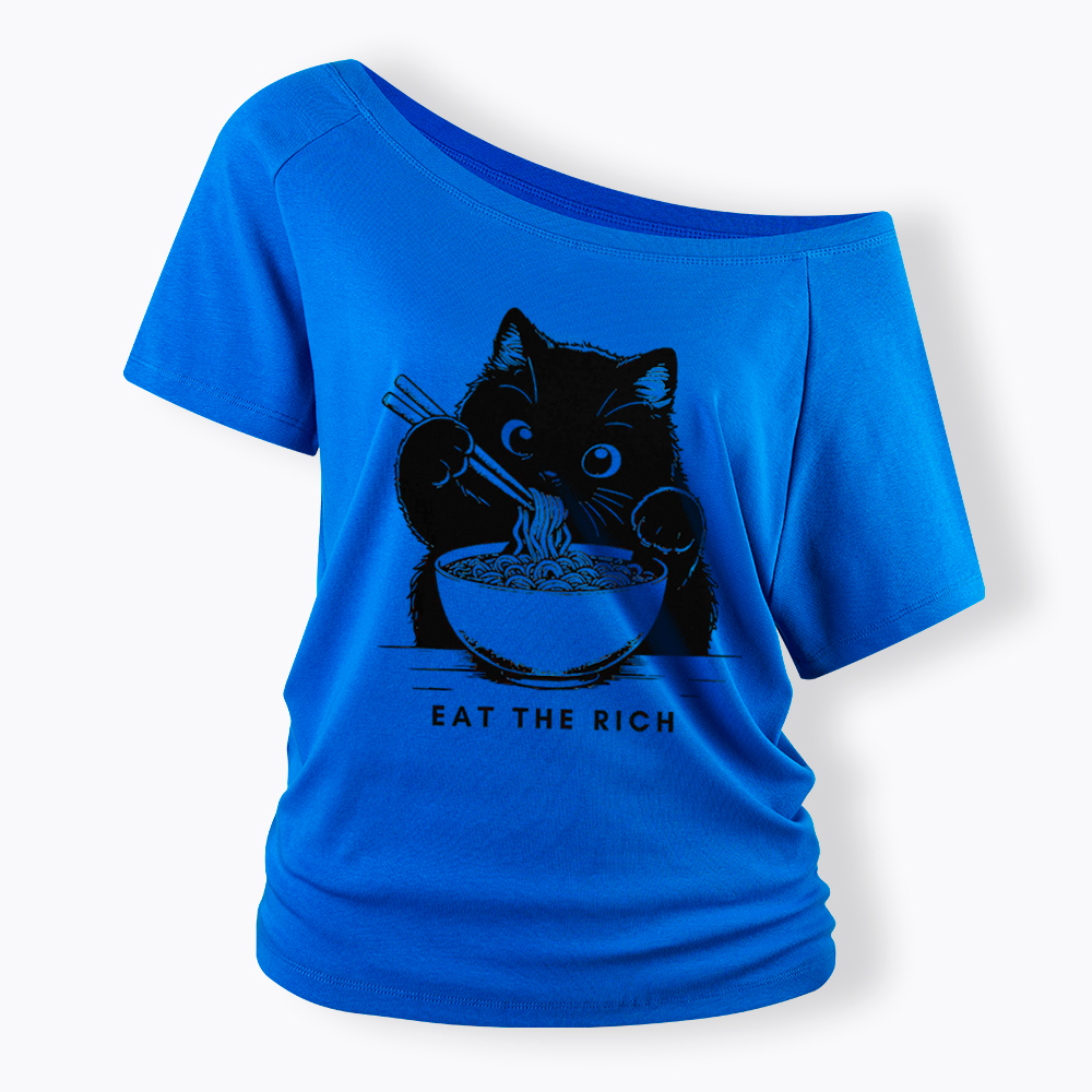 Eat The Rich Cute Cat Political Off Shoulder T-Shirt