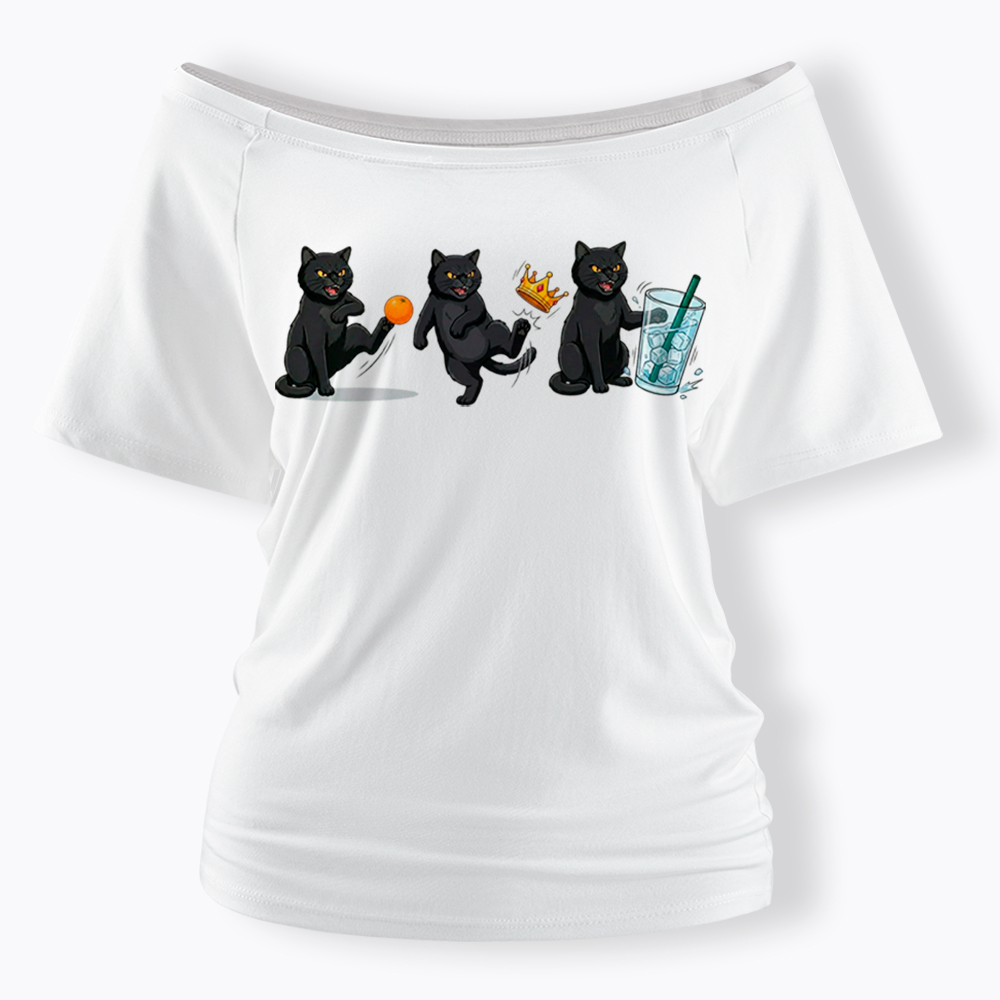 NOPE No Kings Cat Off Shoulder T-Shirt