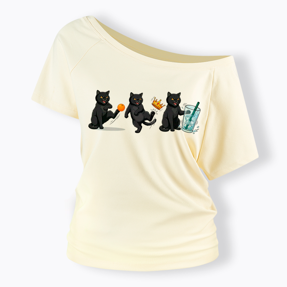 NOPE No Kings Cat Off Shoulder T-Shirt