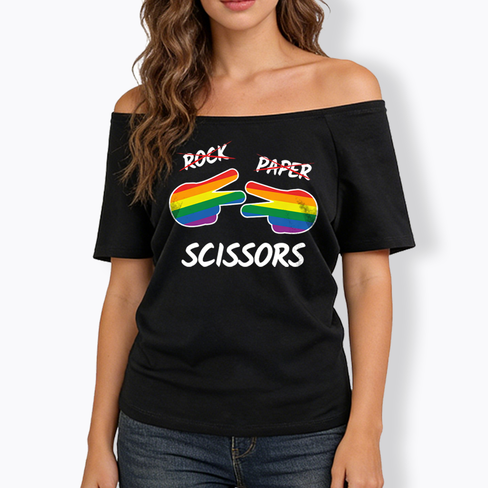 Rock Paper Scissors Off Shoulder T-shirt