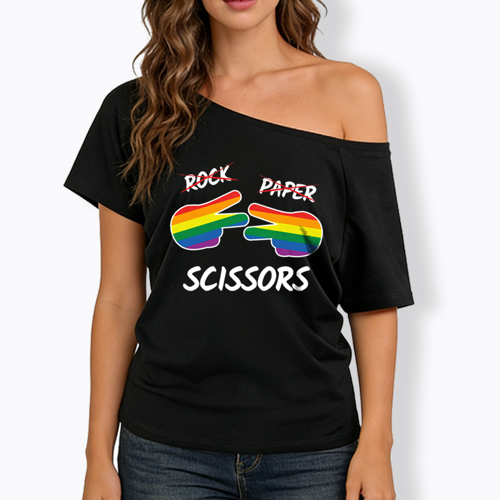 Rock Paper Scissors Off Shoulder T-shirt