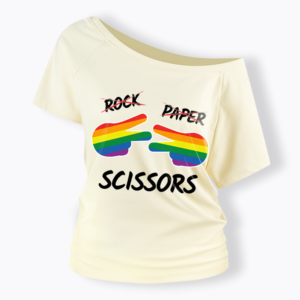 Rock Paper Scissors Off Shoulder T-shirt