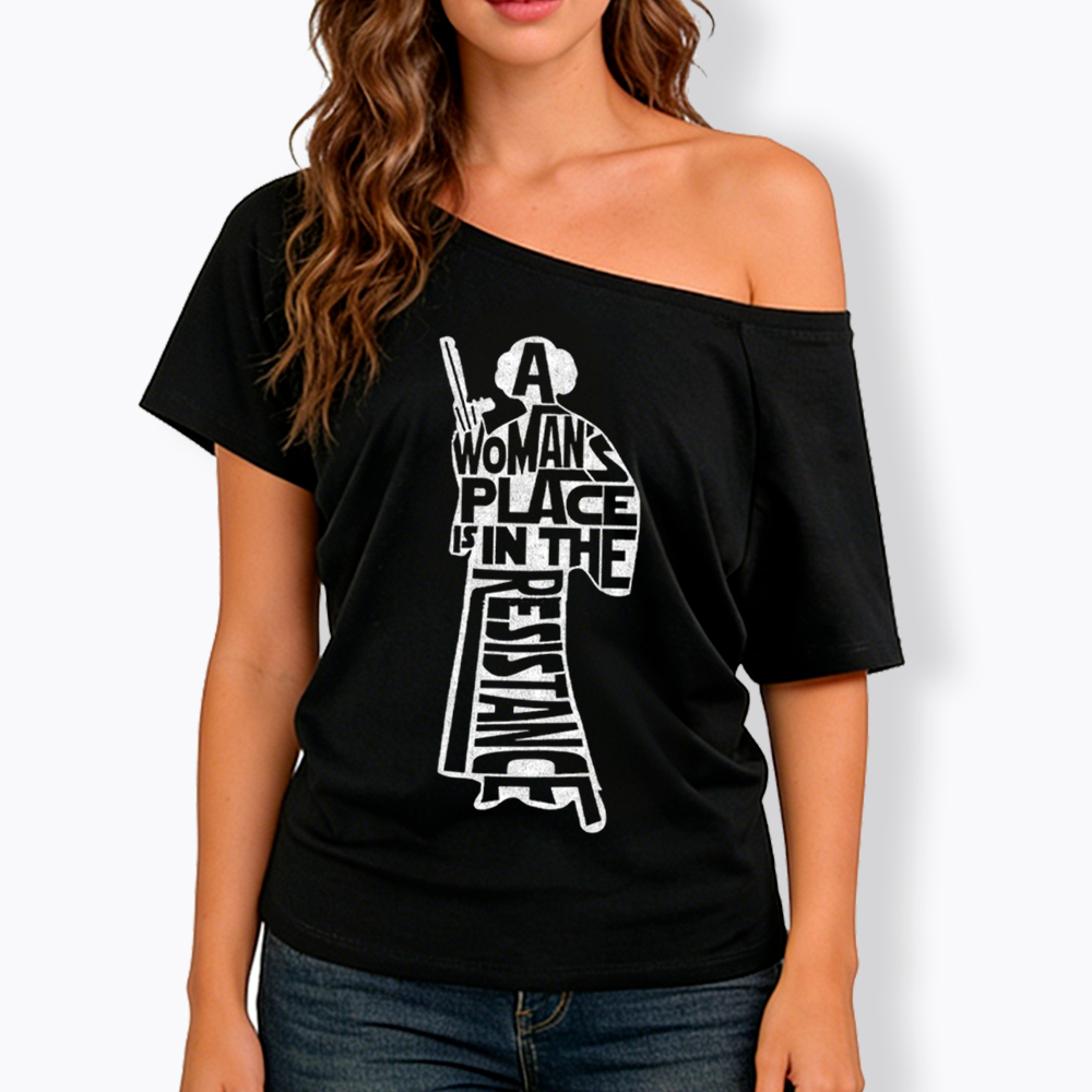 A Woman's Place is In The Resistance Off Shoulder T-Shirt