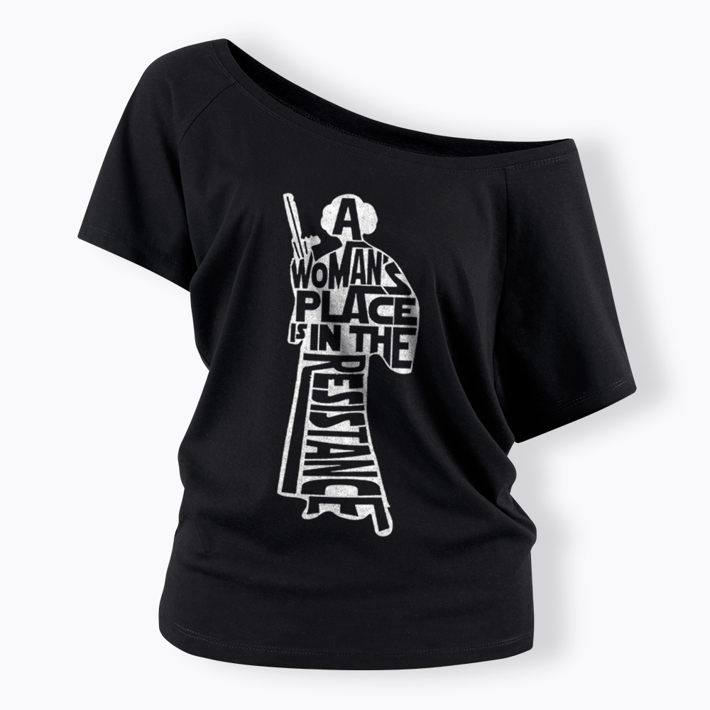 A Woman's Place is In The Resistance Off Shoulder T-Shirt