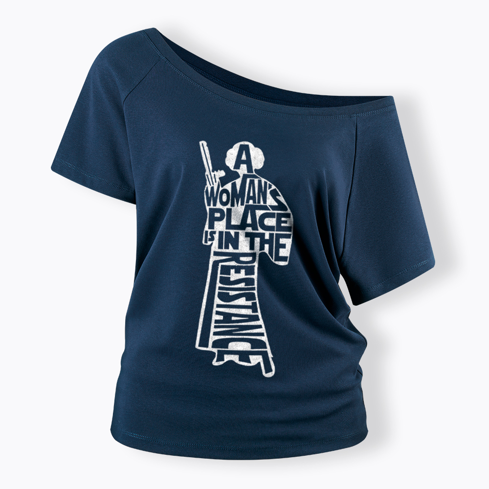 A Woman's Place is In The Resistance Off Shoulder T-Shirt