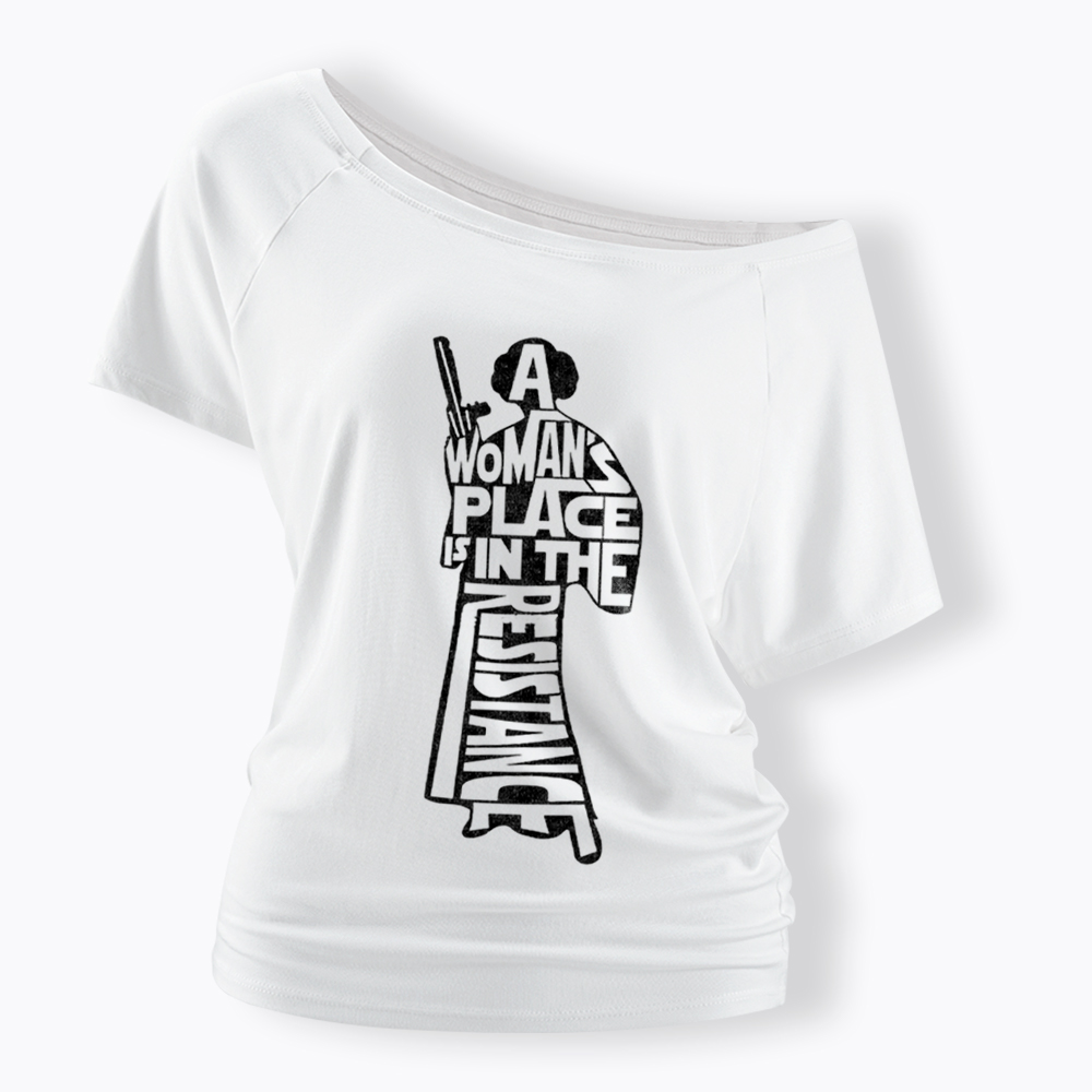 A Woman's Place is In The Resistance Off Shoulder T-Shirt