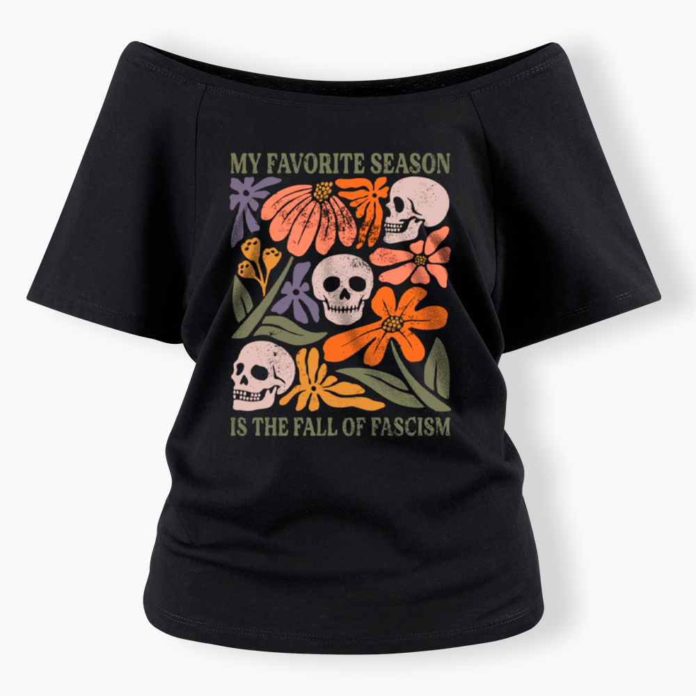 My Favorite Season Floral Skull Off Shoulder T-Shirt