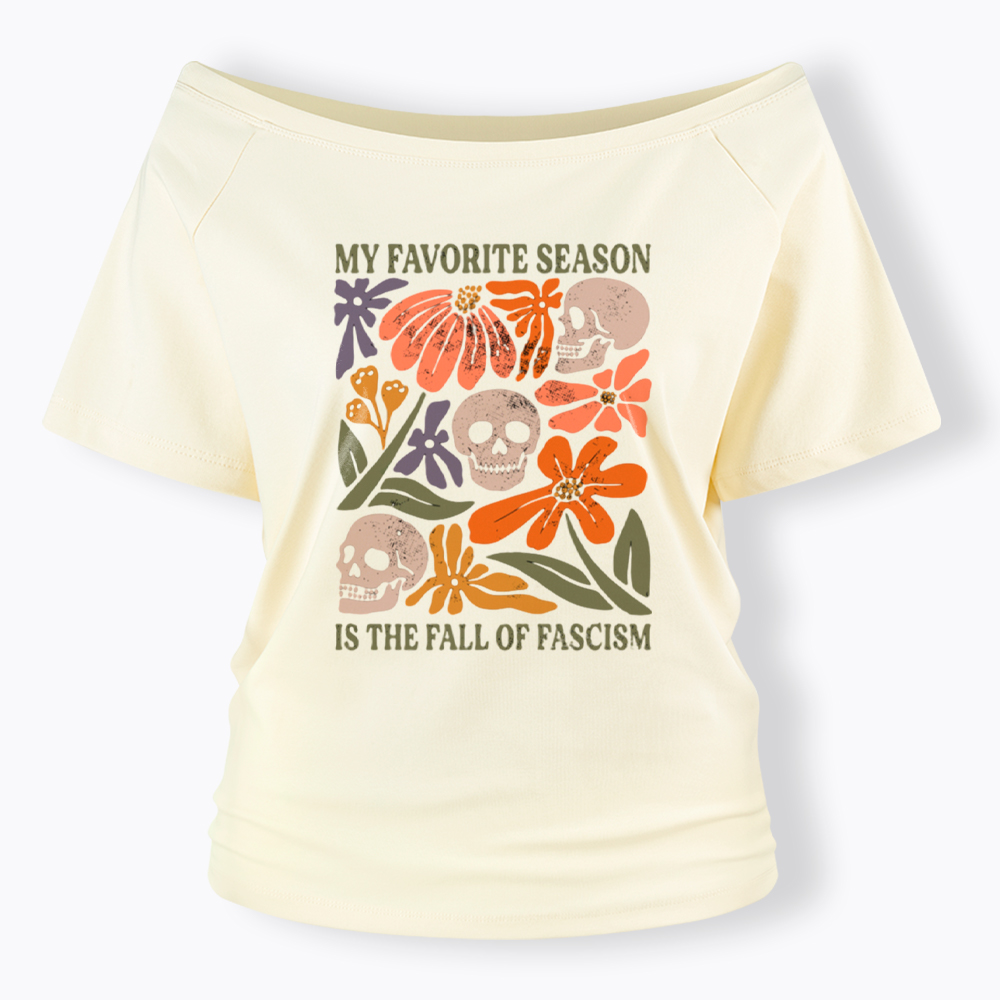 My Favorite Season Floral Skull Off Shoulder T-Shirt