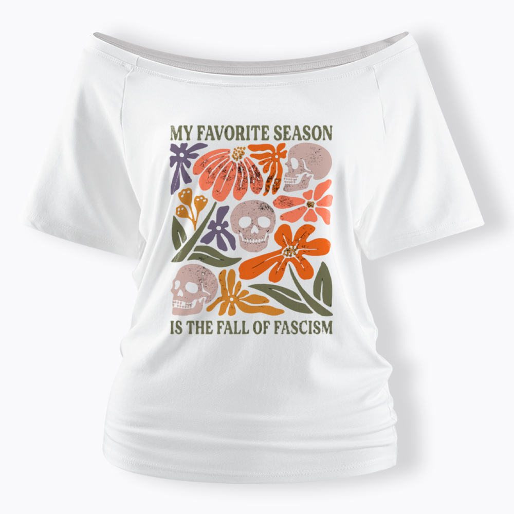 My Favorite Season Floral Skull Off Shoulder T-Shirt