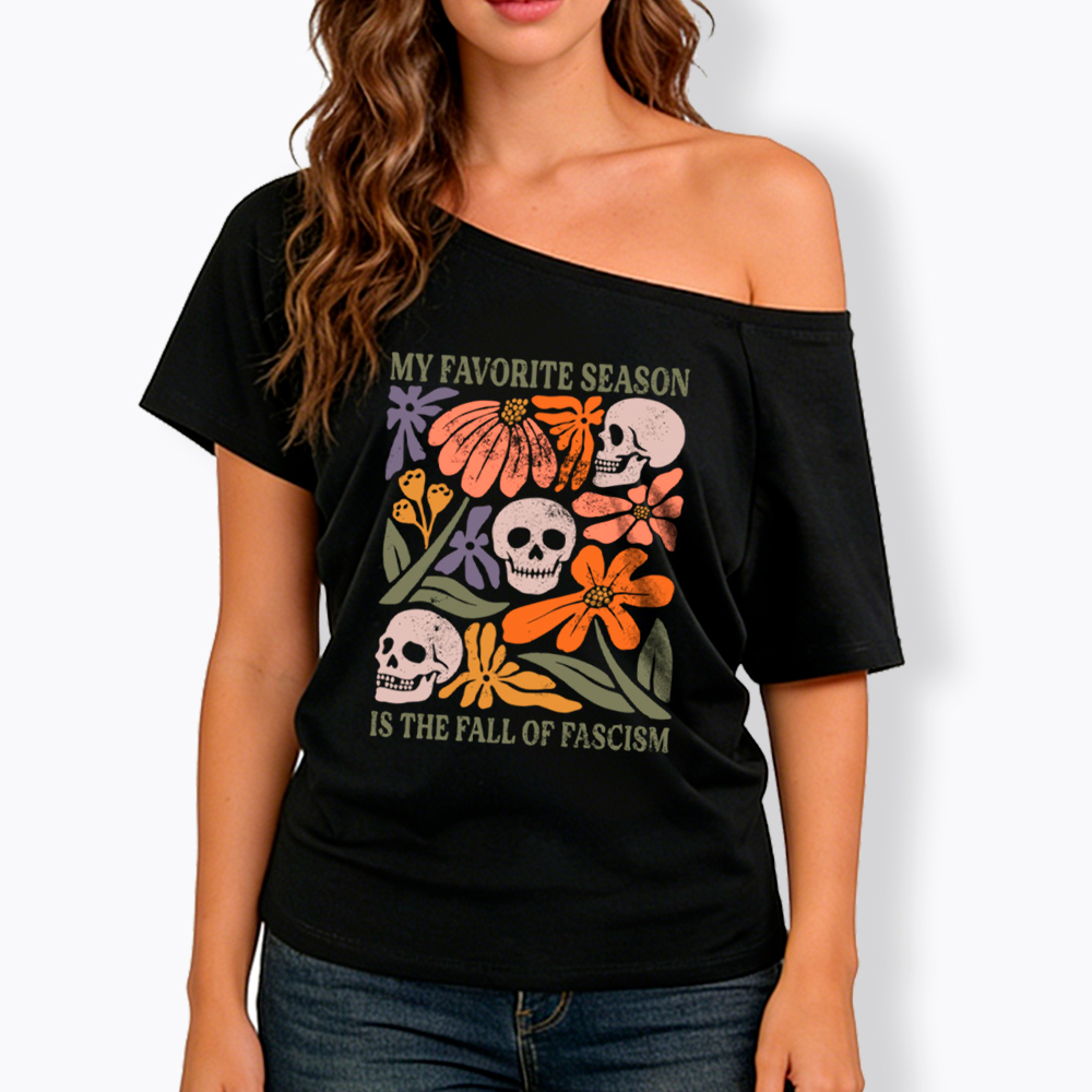 My Favorite Season Floral Skull Off Shoulder T-Shirt