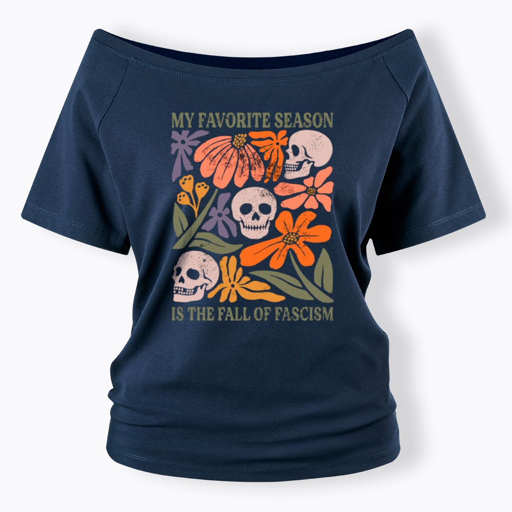 My Favorite Season Floral Skull Off Shoulder T-Shirt