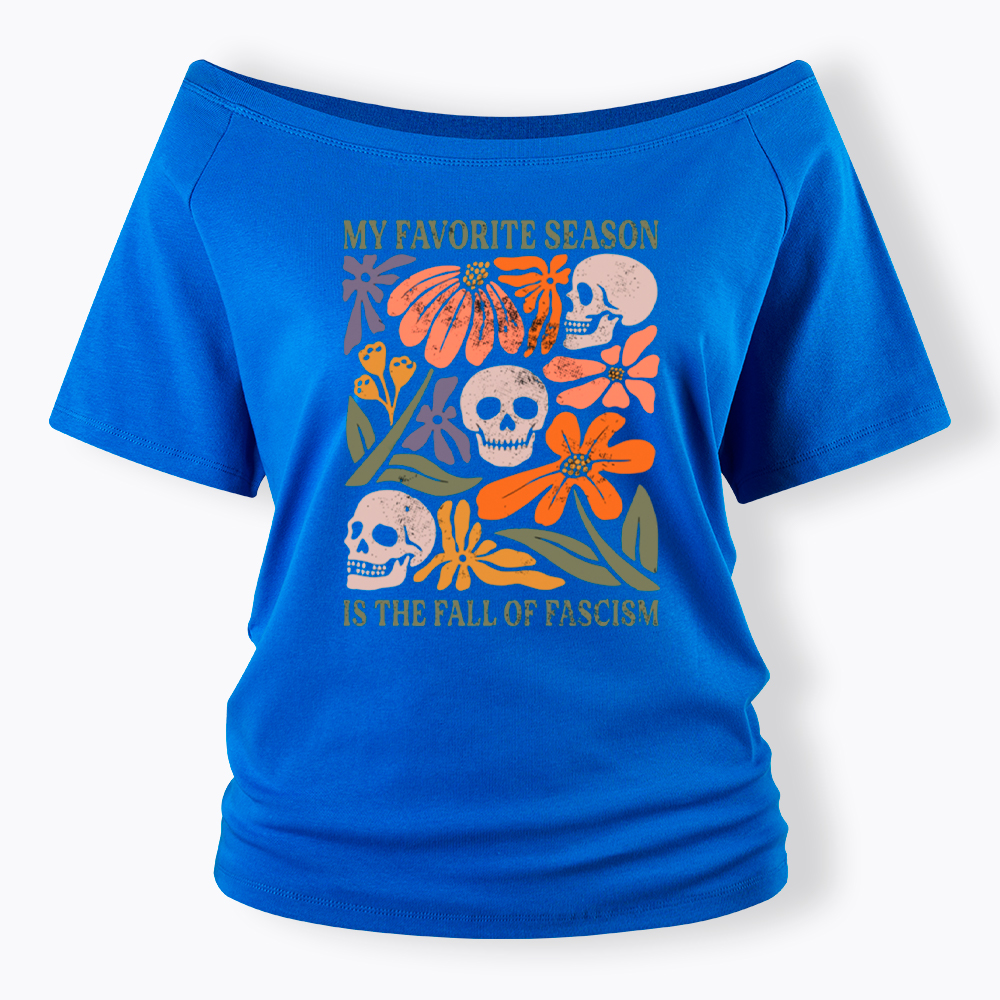 My Favorite Season Floral Skull Off Shoulder T-Shirt