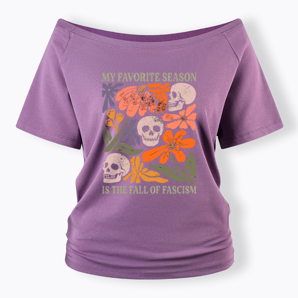 My Favorite Season Floral Skull Off Shoulder T-Shirt