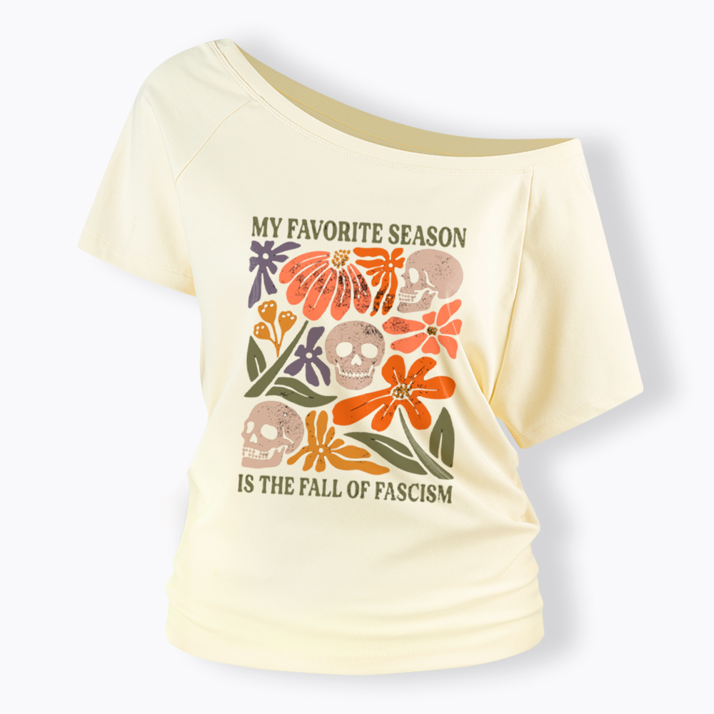 My Favorite Season Floral Skull Off Shoulder T-Shirt