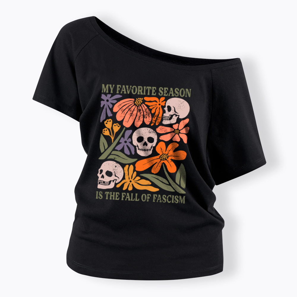 My Favorite Season Floral Skull Off Shoulder T-Shirt