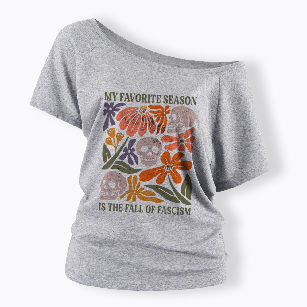 My Favorite Season Floral Skull Off Shoulder T-Shirt