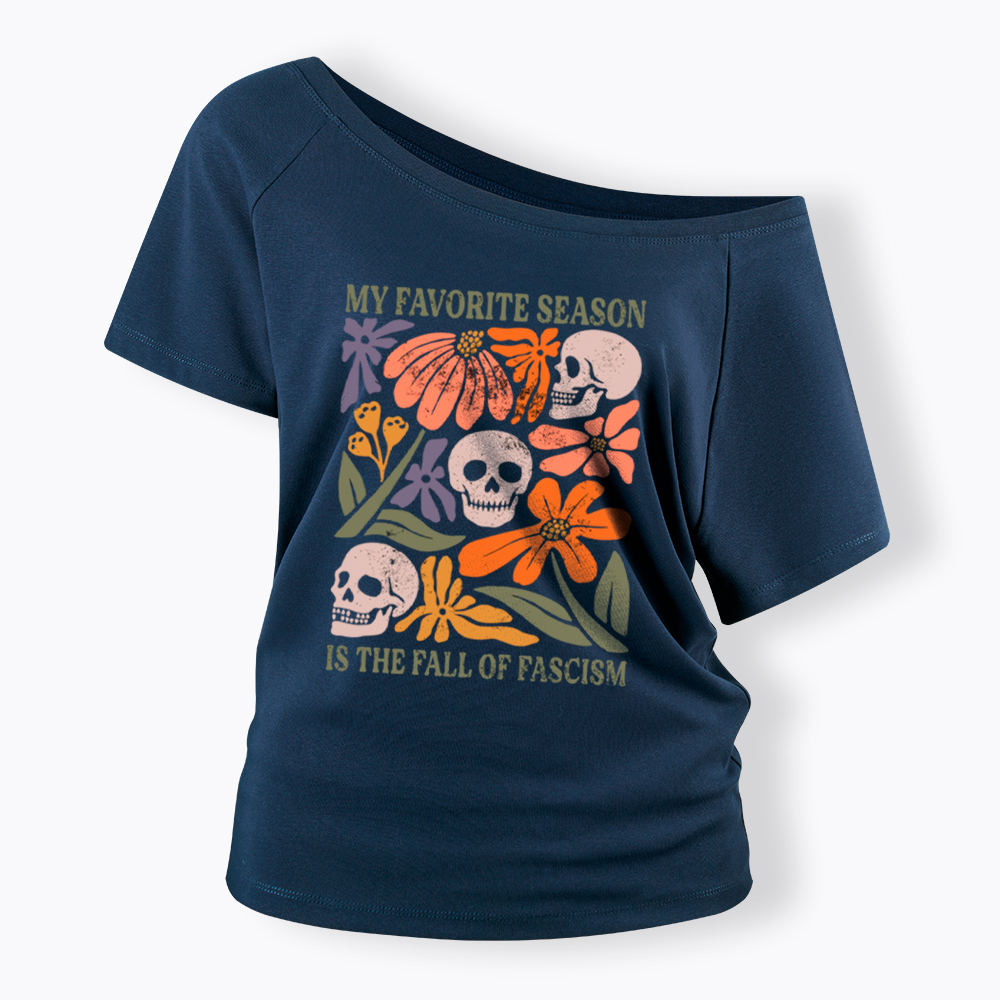 My Favorite Season Floral Skull Off Shoulder T-Shirt