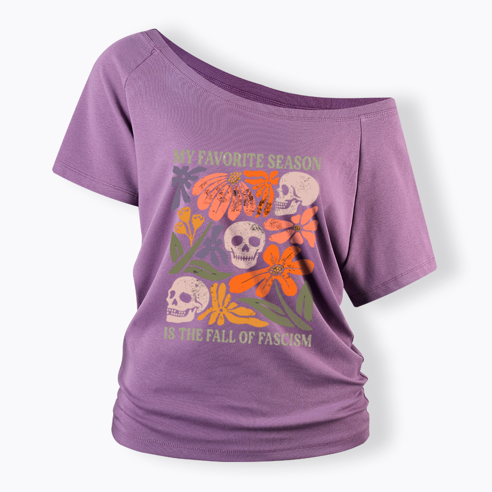 My Favorite Season Floral Skull Off Shoulder T-Shirt