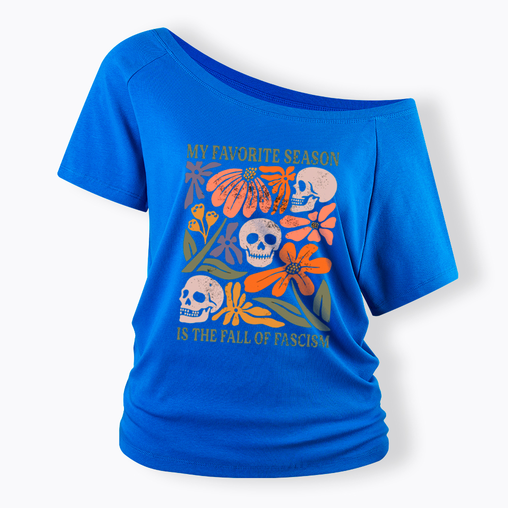 My Favorite Season Floral Skull Off Shoulder T-Shirt