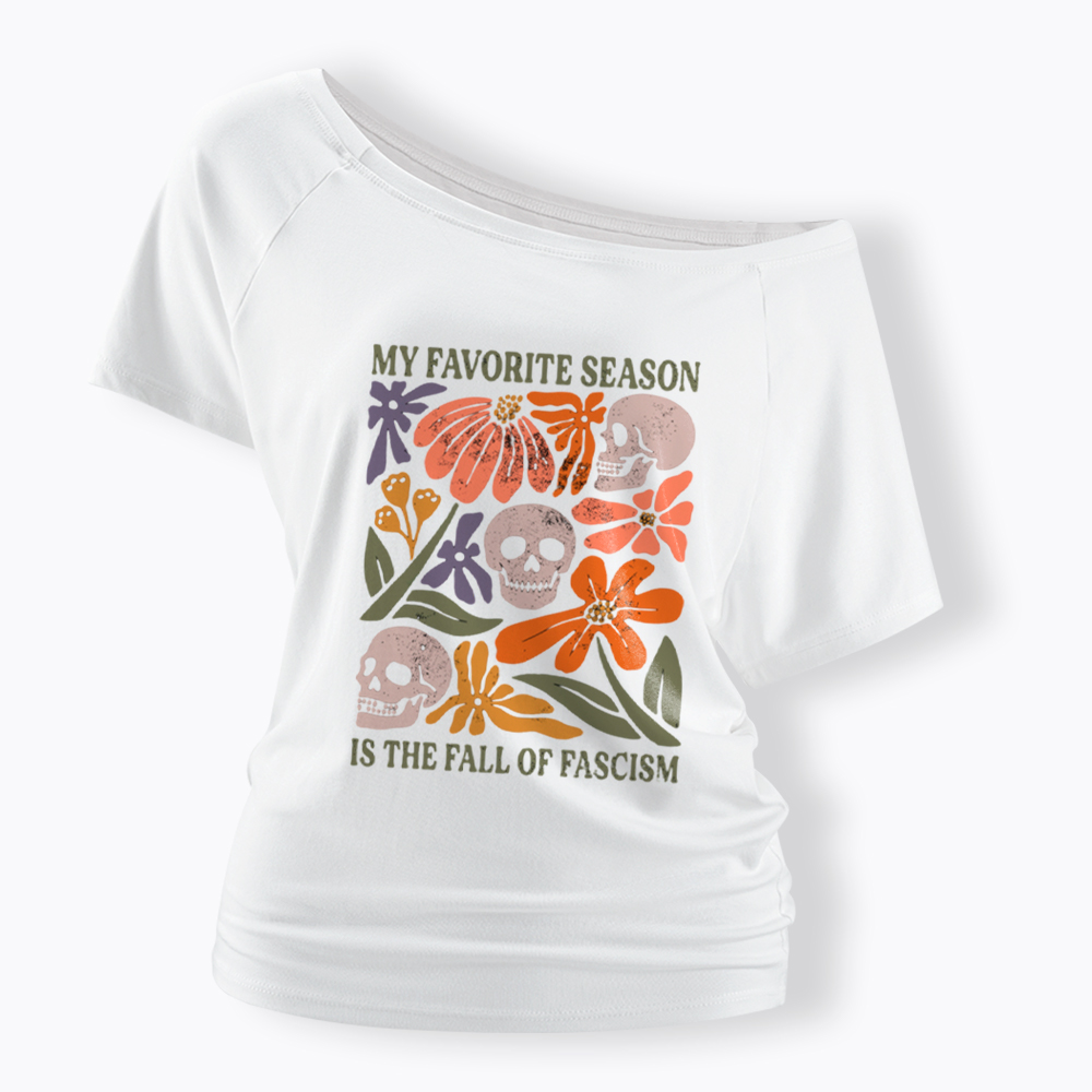 My Favorite Season Floral Skull Off Shoulder T-Shirt