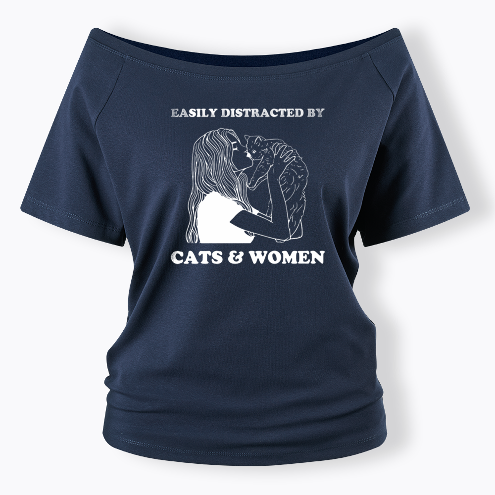 Easily Distracted By Cats Off Shoulder T-shirt