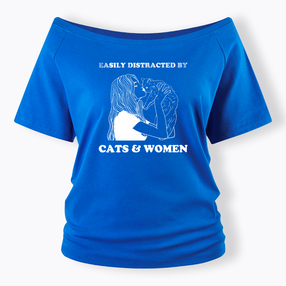 Easily Distracted By Cats Off Shoulder T-shirt