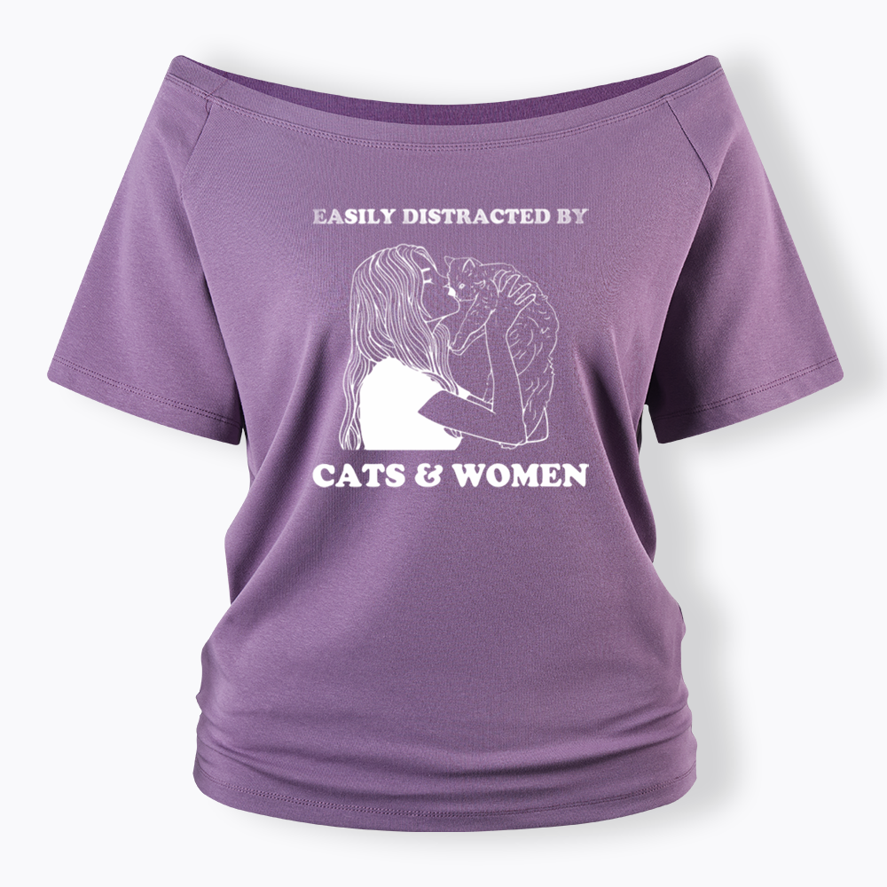 Easily Distracted By Cats Off Shoulder T-shirt