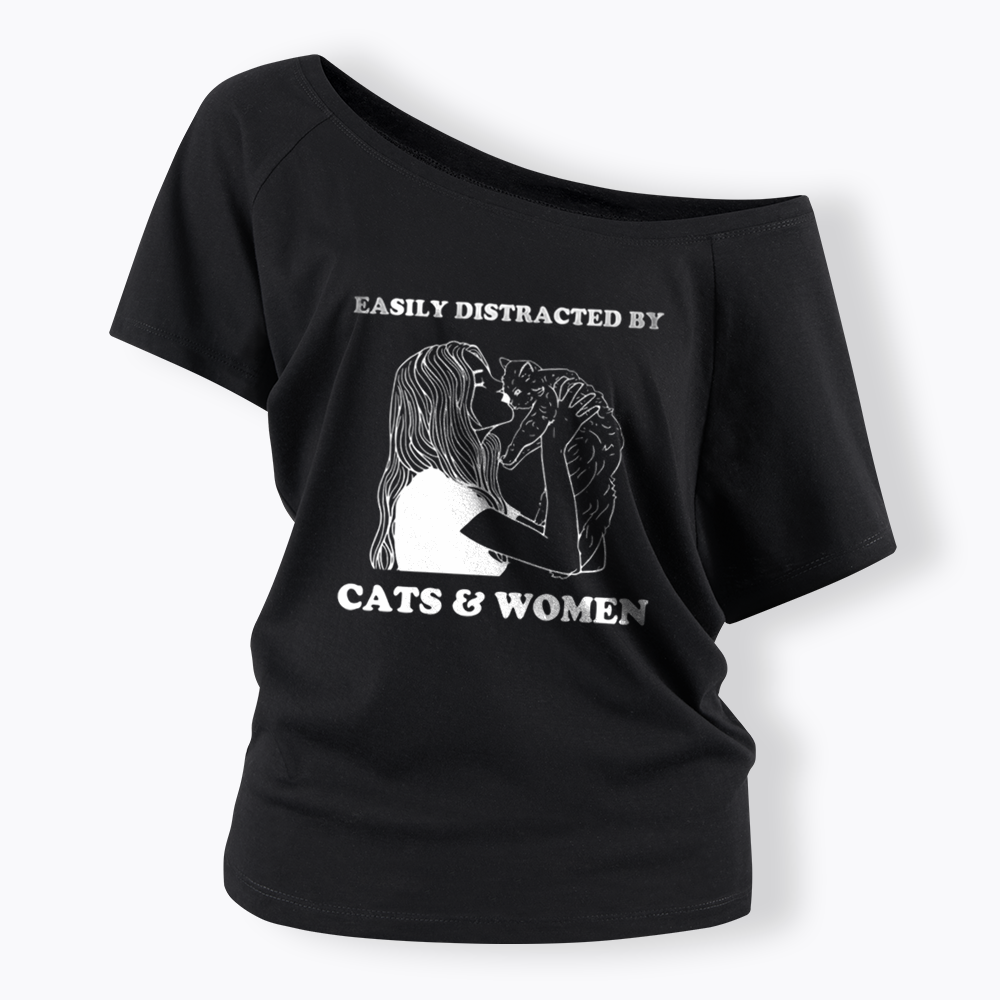 Easily Distracted By Cats Off Shoulder T-shirt