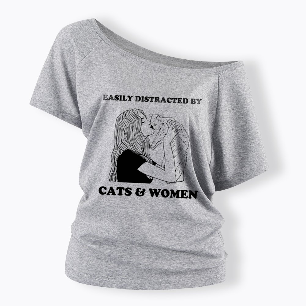 Easily Distracted By Cats Off Shoulder T-shirt