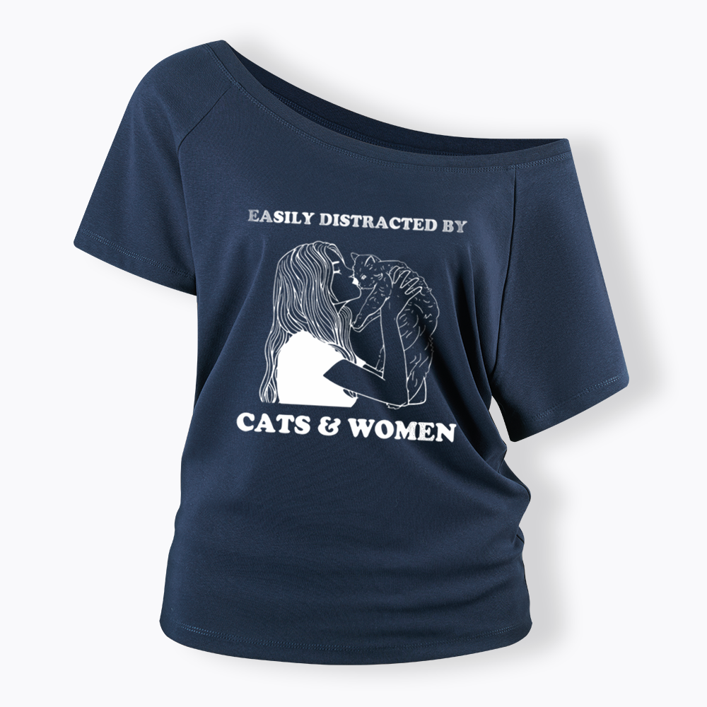 Easily Distracted By Cats Off Shoulder T-shirt