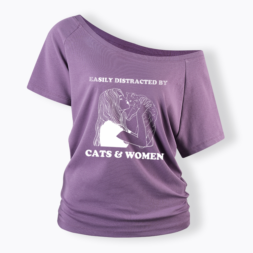 Easily Distracted By Cats Off Shoulder T-shirt