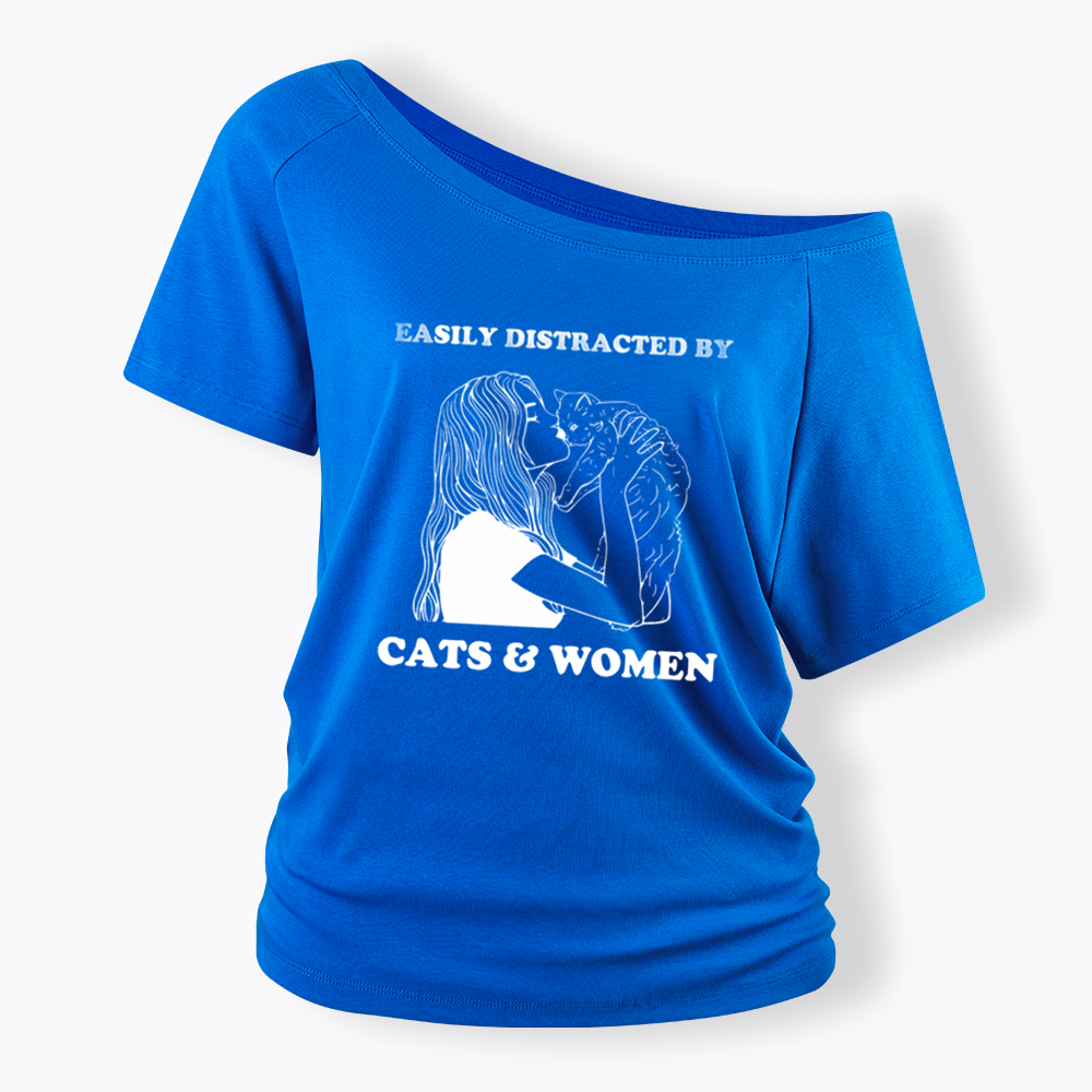 Easily Distracted By Cats Off Shoulder T-shirt