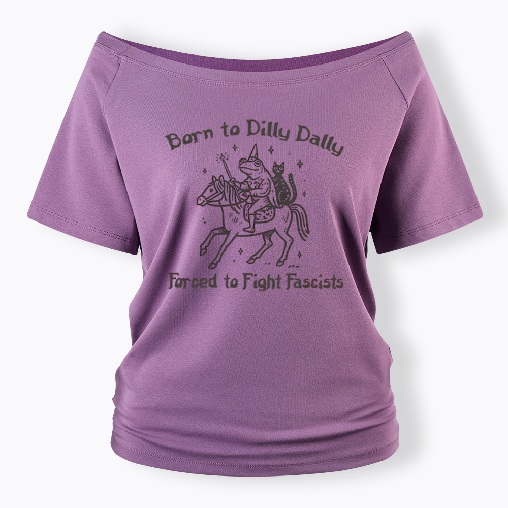 Born to Dilly Dally Funny Medieval Frog Off Shoulder T-Shirt