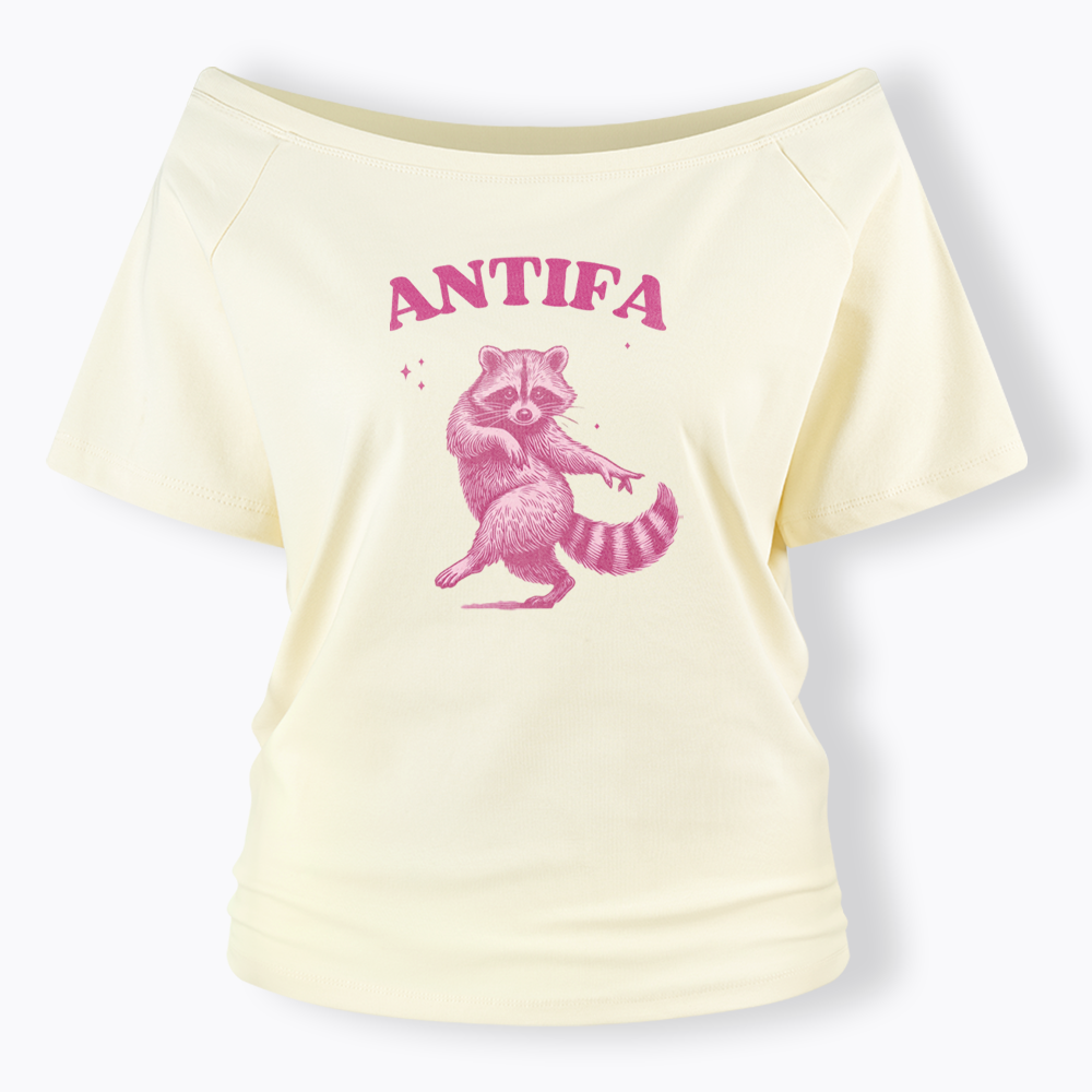 Raccoon Meme Off Shoulder T-shirt