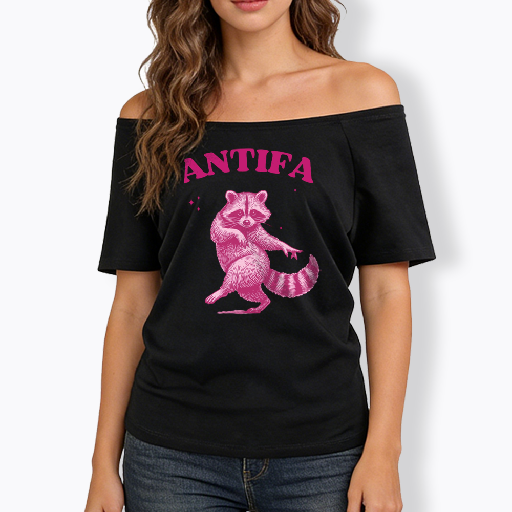 Raccoon Meme Off Shoulder T-shirt