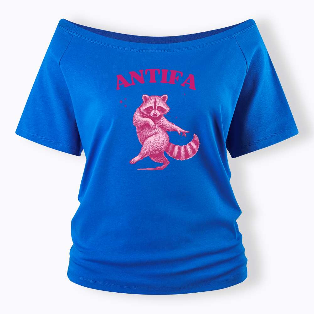 Raccoon Meme Off Shoulder T-shirt