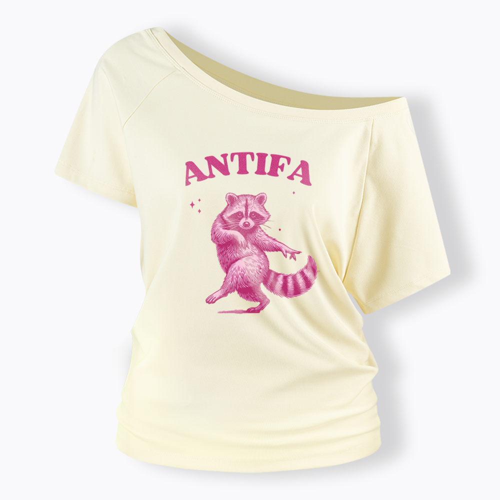 Raccoon Meme Off Shoulder T-shirt