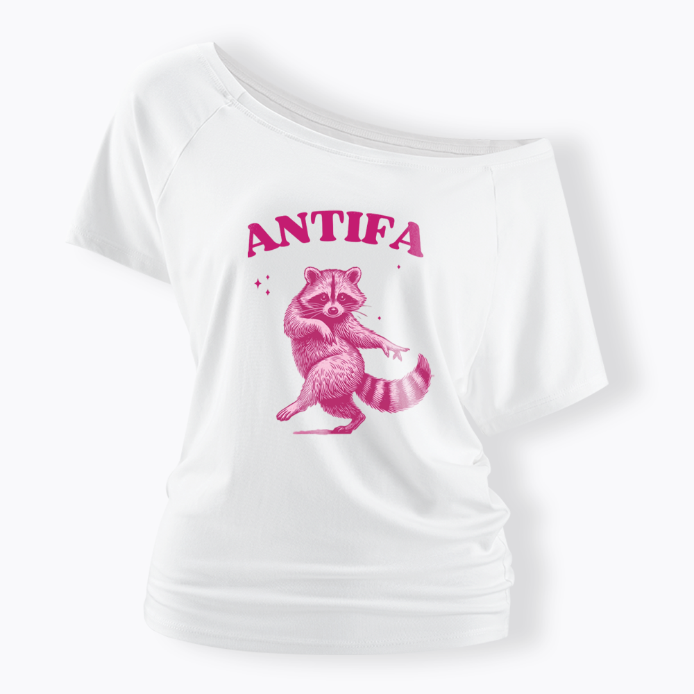 Raccoon Meme Off Shoulder T-shirt