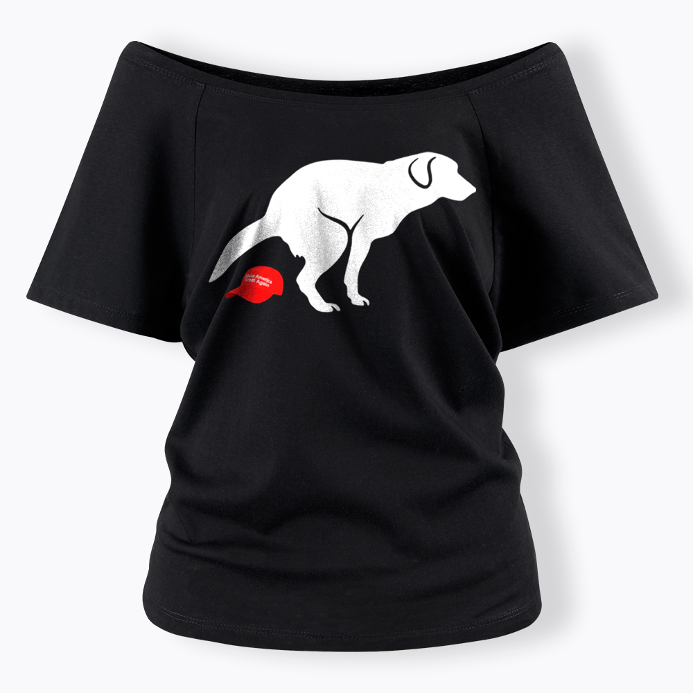 Dog Pooping on Hat Off Shoulder T-Shirt