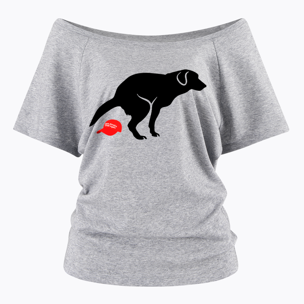Dog Pooping on Hat Off Shoulder T-Shirt