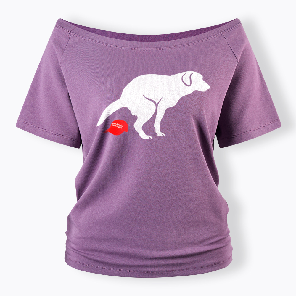 Dog Pooping on Hat Off Shoulder T-Shirt