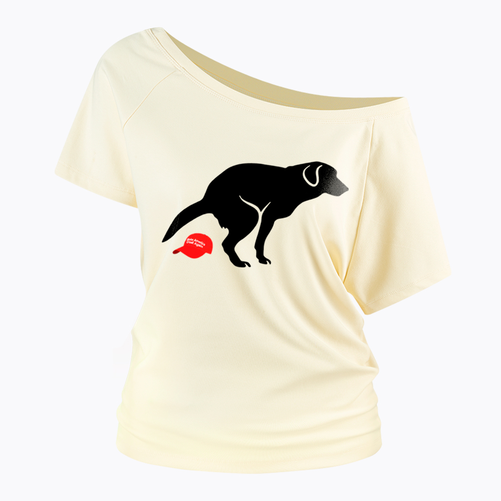Dog Pooping on Hat Off Shoulder T-Shirt