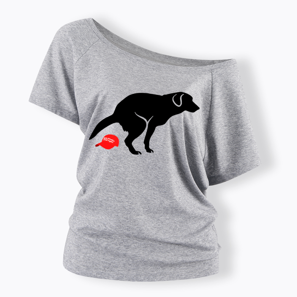 Dog Pooping on Hat Off Shoulder T-Shirt