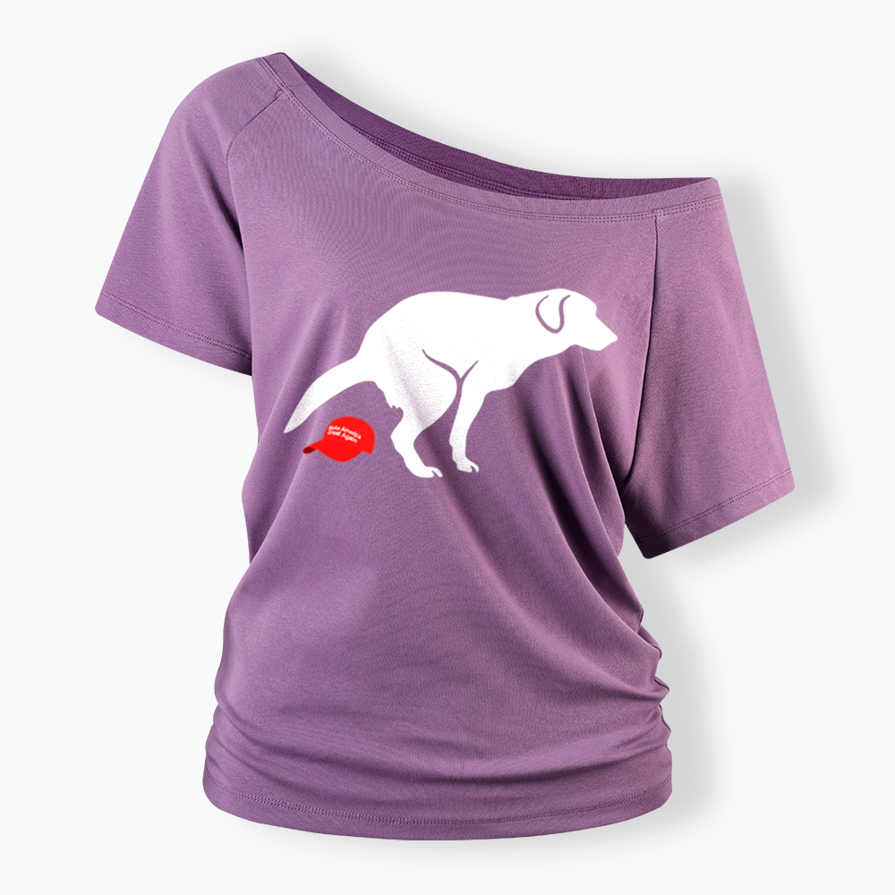 Dog Pooping on Hat Off Shoulder T-Shirt